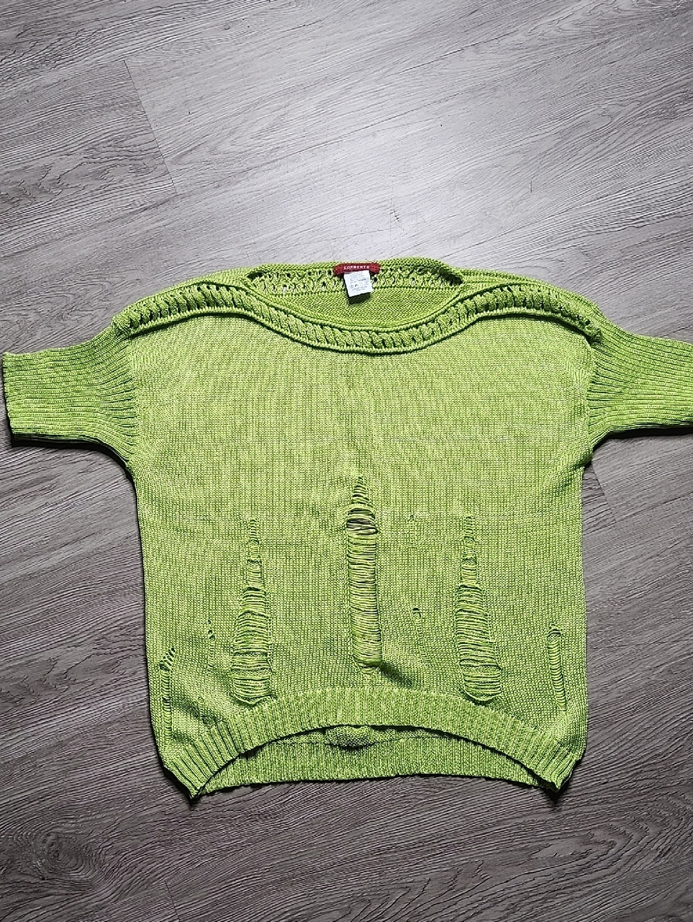 Distressed Sweater in Lime Green